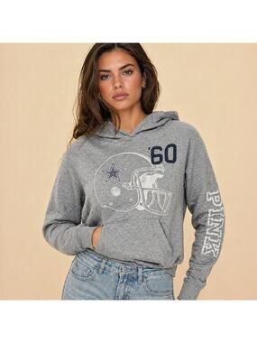 Victoria's Secret Pink X NFL Dallas Cowboys Hoodie Small Gray Pullover Graphic